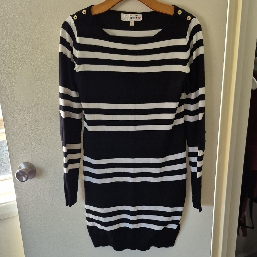 Black and White Striped Long Sleeve Dress